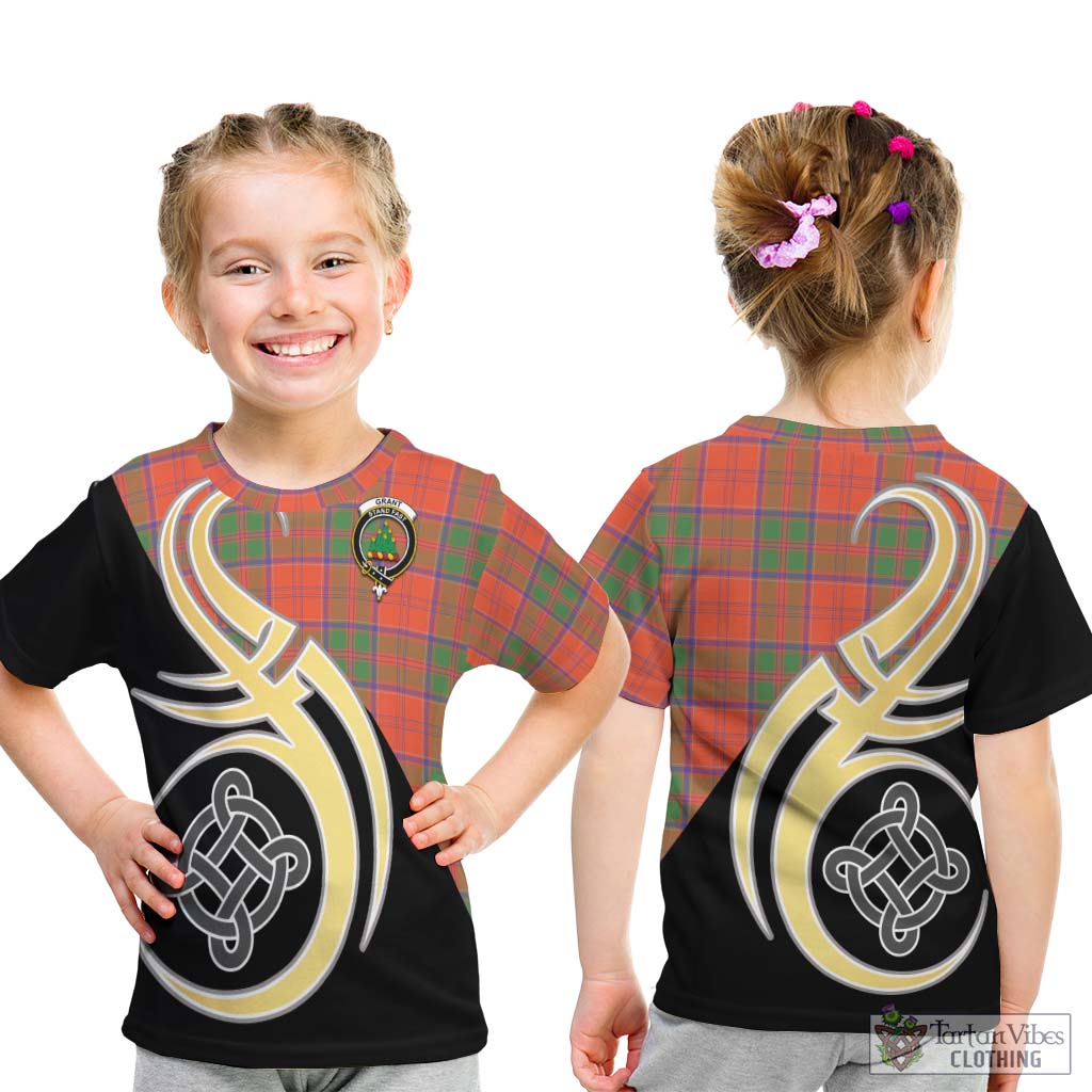 Grant Ancient Tartan Kid T-Shirt with Family Crest and Celtic Symbol Style - Tartan Vibes Clothing