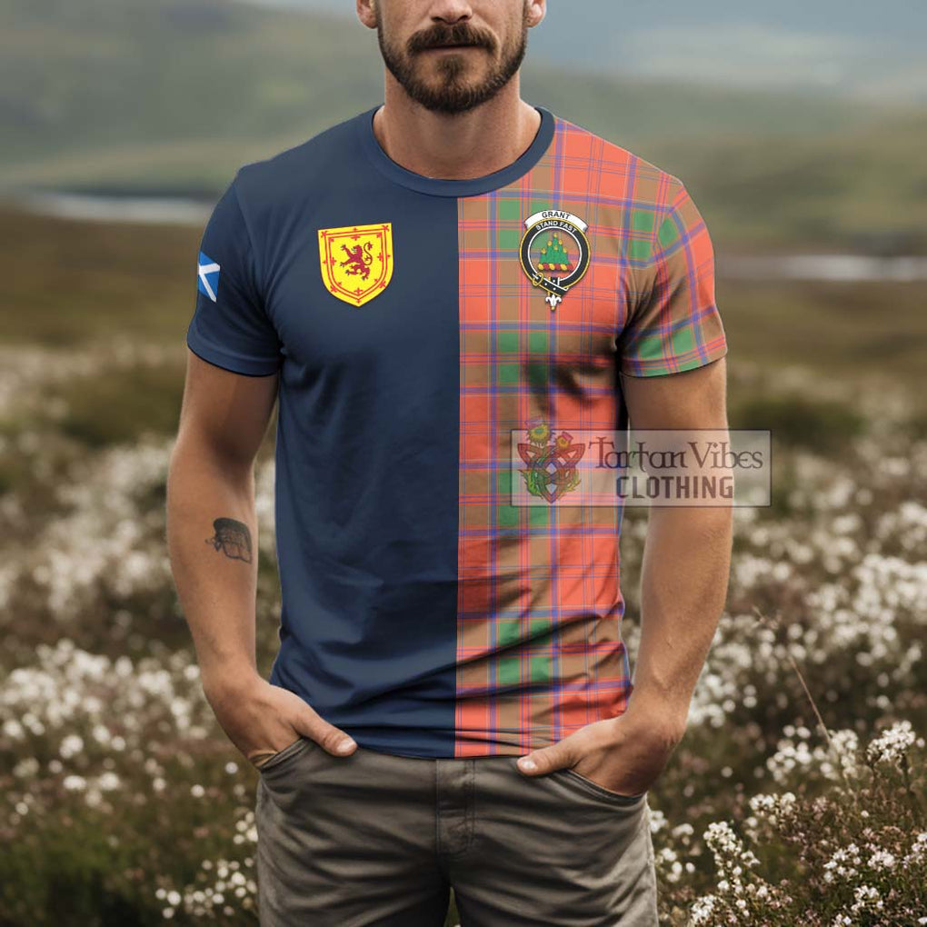 Tartan Vibes Clothing Grant Ancient Tartan T-Shirt Alba with Scottish Lion Royal Arm Half Style