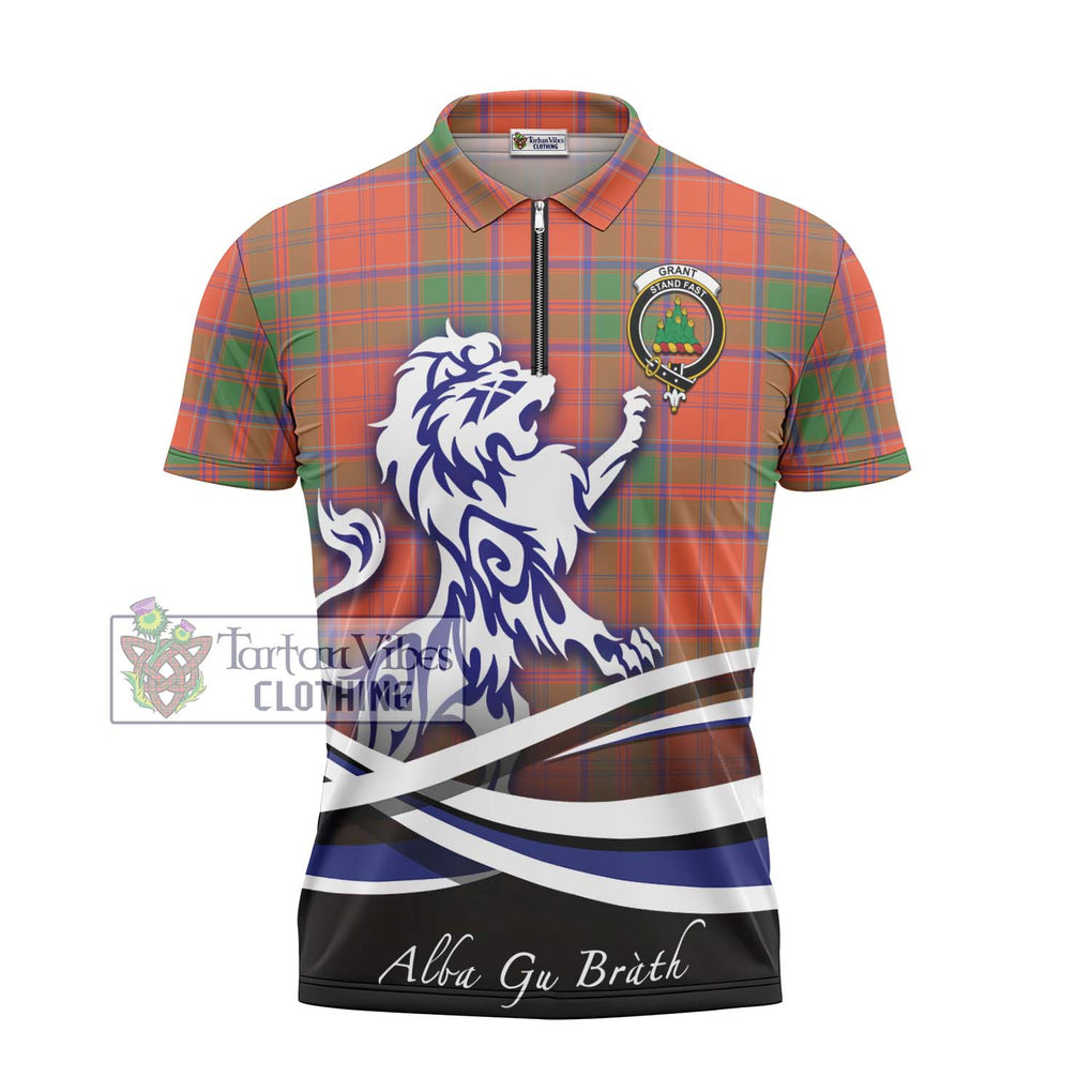 Grant Ancient Tartan Zipper Polo Shirt with Alba Gu Brath Regal Lion Emblem - Tartanvibesclothing Shop