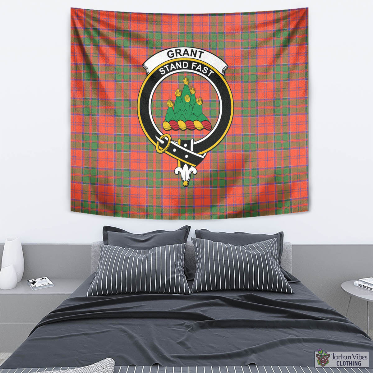 Tartan Vibes Clothing Grant Ancient Tartan Tapestry Wall Hanging and Home Decor for Room with Family Crest