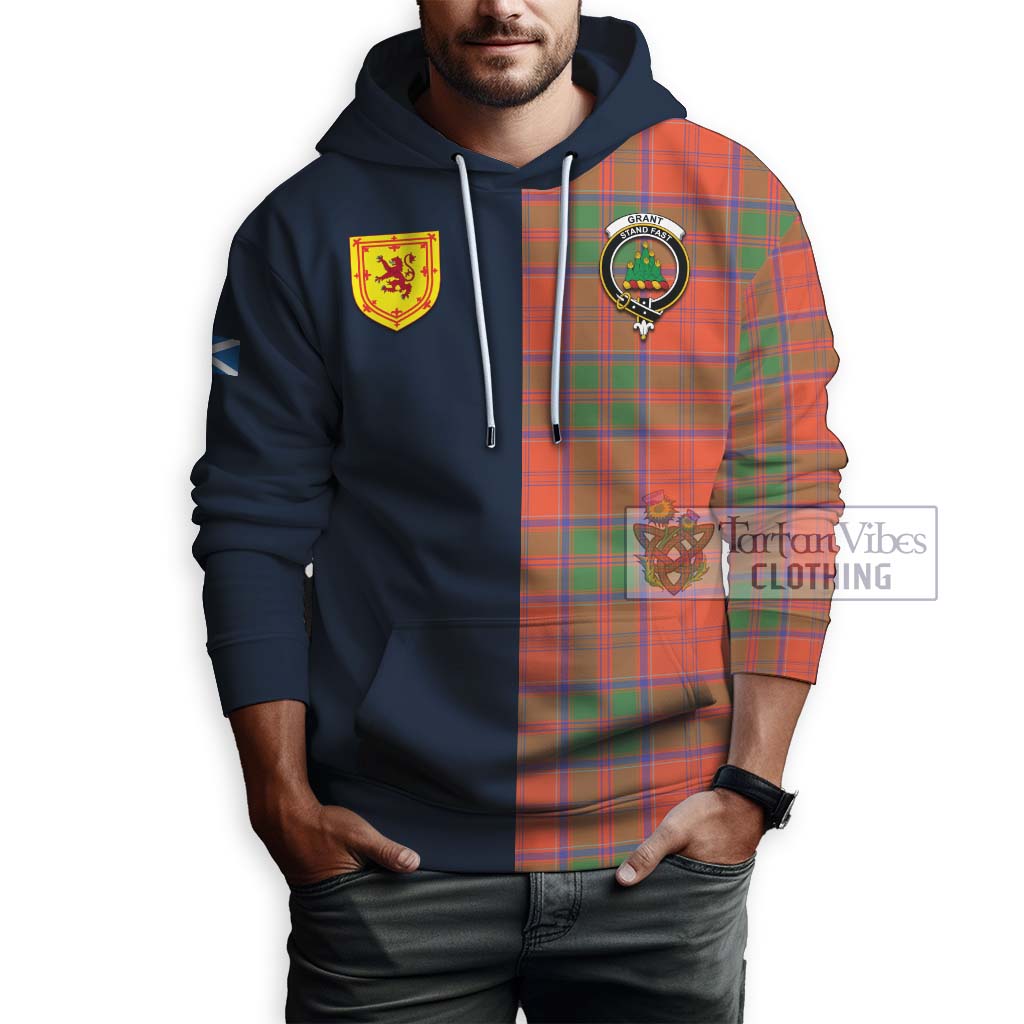 Tartan Vibes Clothing Grant Ancient Tartan Hoodie with Scottish Lion Royal Arm Half Style