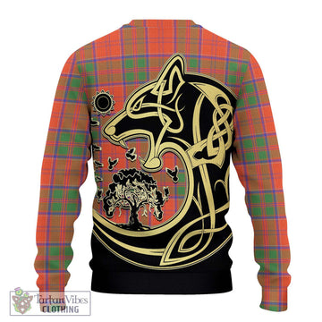 Grant Ancient Tartan Ugly Sweater with Family Crest Celtic Wolf Style