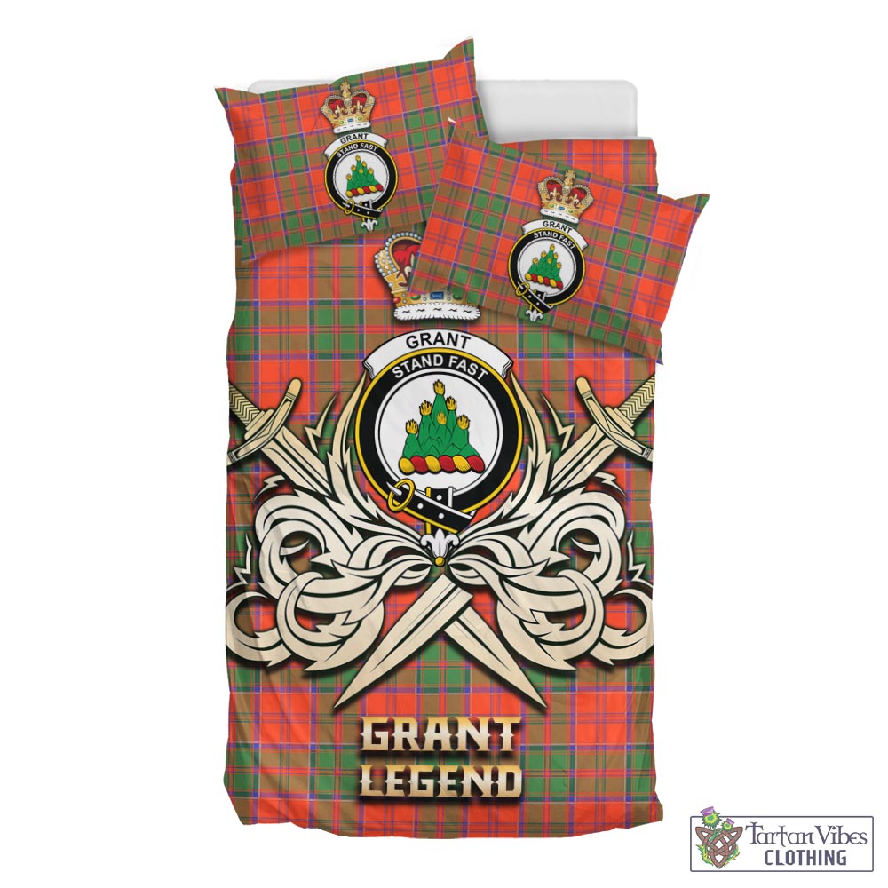 Tartan Vibes Clothing Grant Ancient Tartan Bedding Set with Clan Crest and the Golden Sword of Courageous Legacy