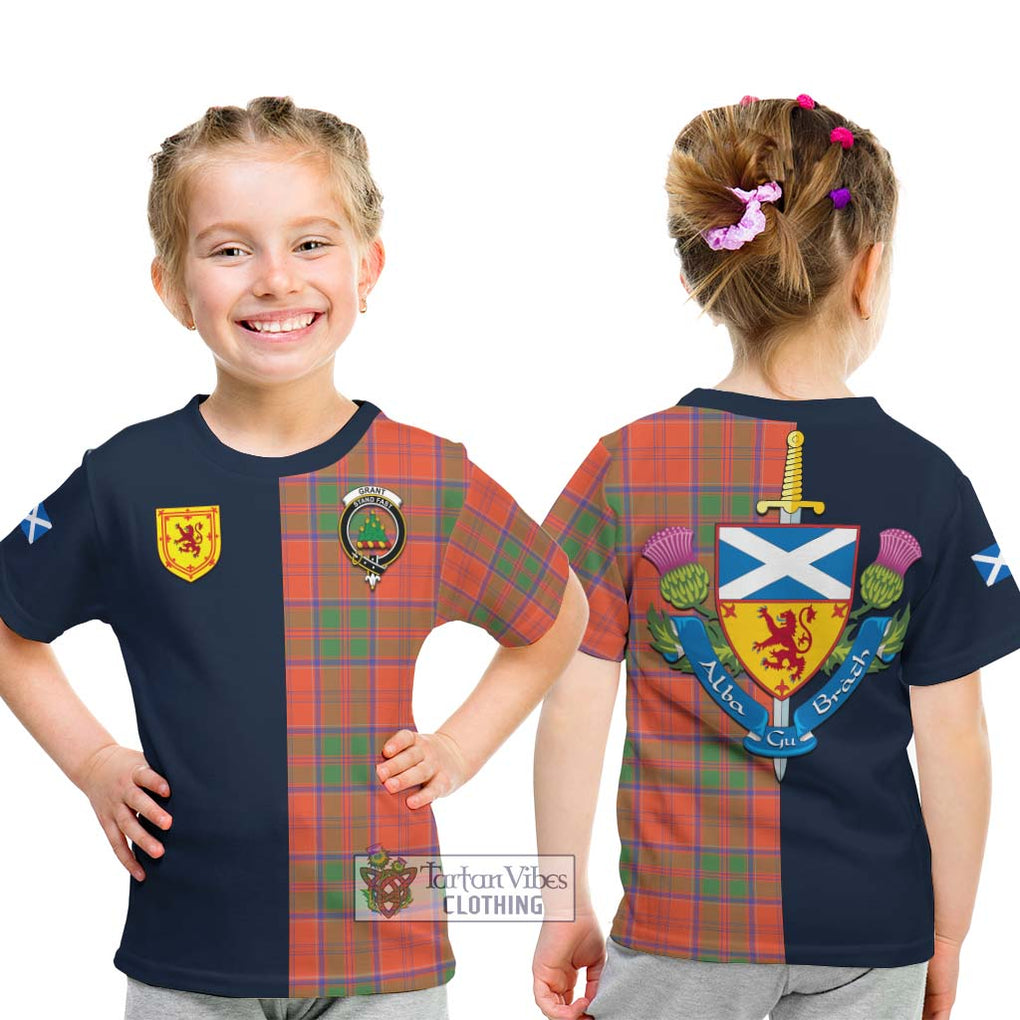 Tartan Vibes Clothing Grant Ancient Tartan Kid T-Shirt with Scottish Lion Royal Arm Half Style