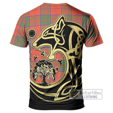 Grant Ancient Tartan T-Shirt with Family Crest Celtic Wolf Style