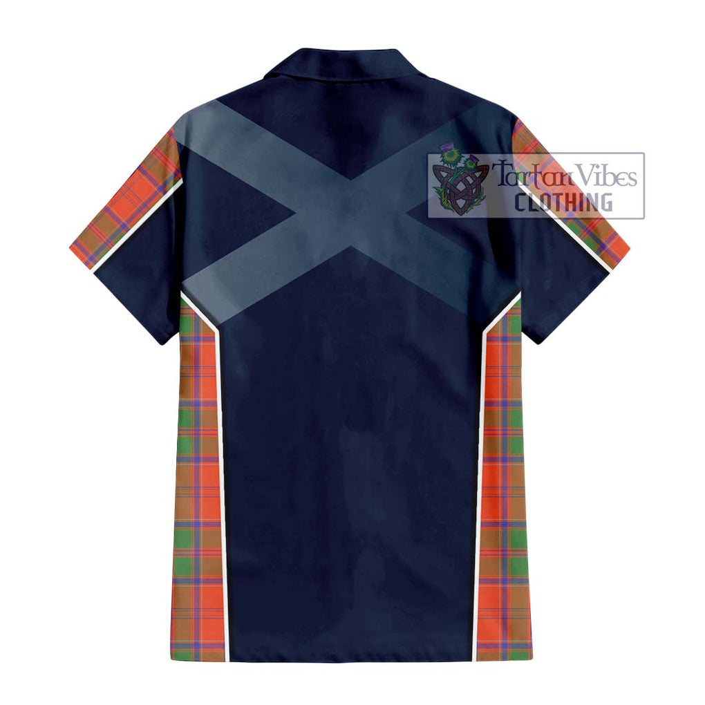 Grant Ancient Tartan Short Sleeve Button Shirt with Family Crest and Lion Rampant Vibes Sport Style - Tartan Vibes Clothing