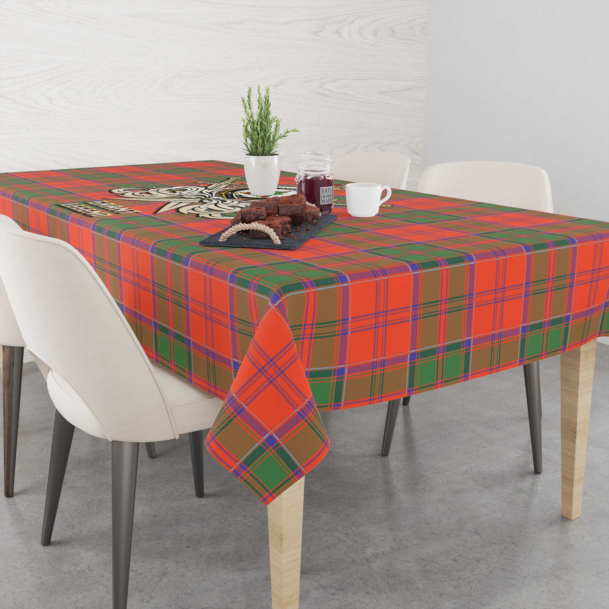 Tartan Vibes Clothing Grant Ancient Tartan Tablecloth with Clan Crest and the Golden Sword of Courageous Legacy