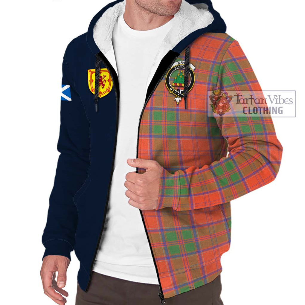 Tartan Vibes Clothing Grant Ancient Tartan Sherpa Hoodie with Scottish Lion Royal Arm Half Style