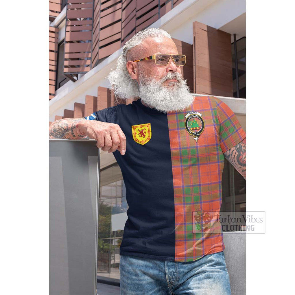 Tartan Vibes Clothing Grant Ancient Tartan Cotton T-shirt with Scottish Lion Royal Arm Half Style