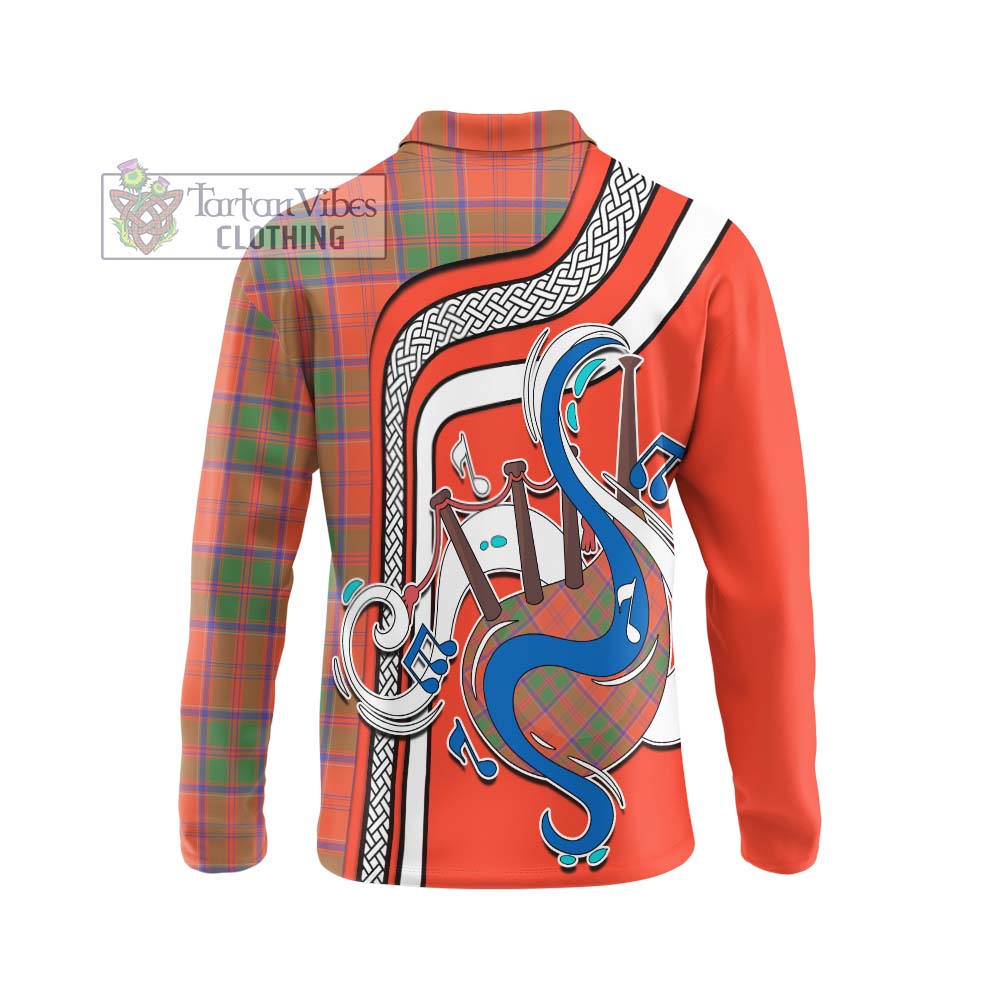 Tartan Vibes Clothing Grant Ancient Tartan Long Sleeve Polo Shirt with Epic Bagpipe Style