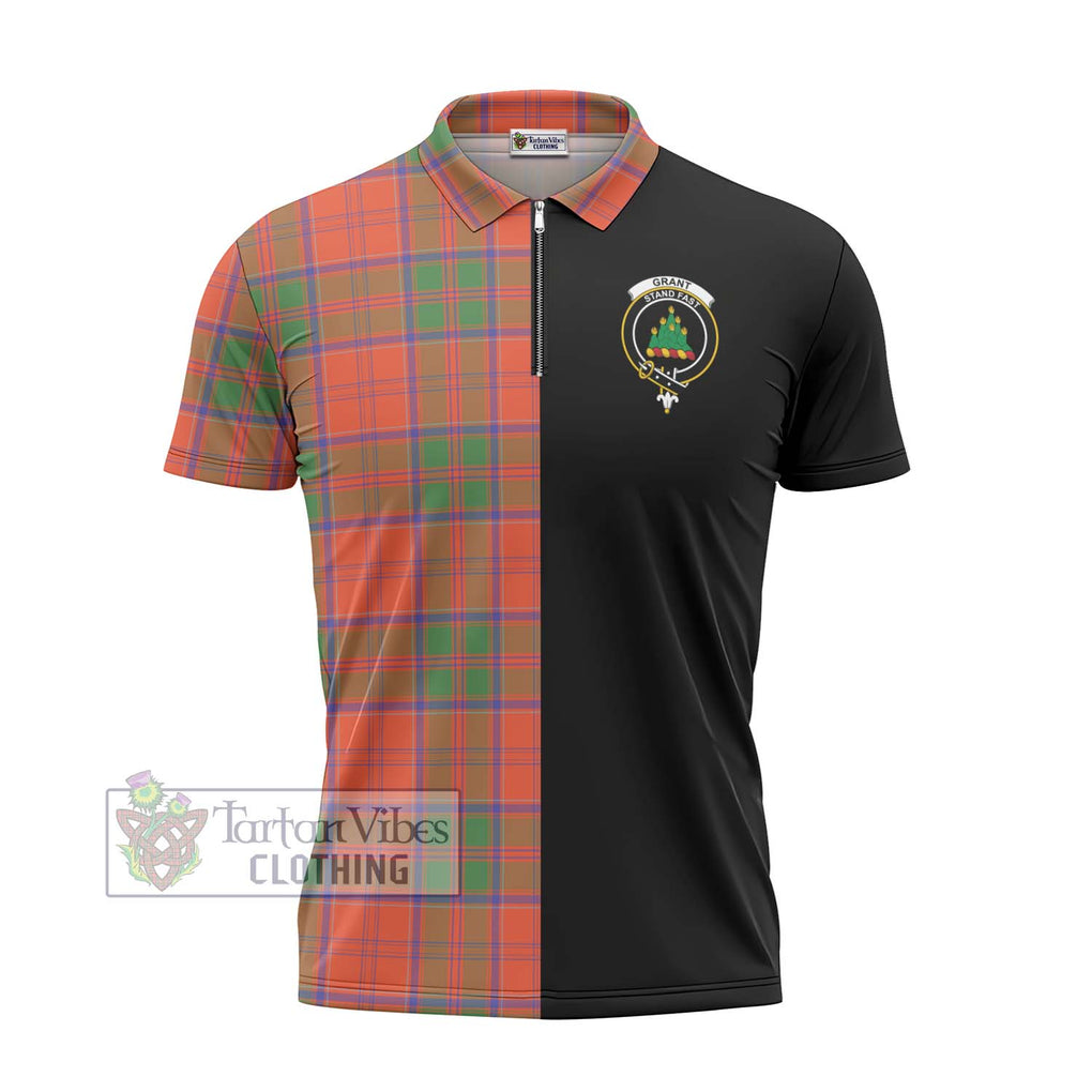 Grant Ancient Tartan Zipper Polo Shirt with Family Crest and Half Of Me Style - Tartanvibesclothing Shop