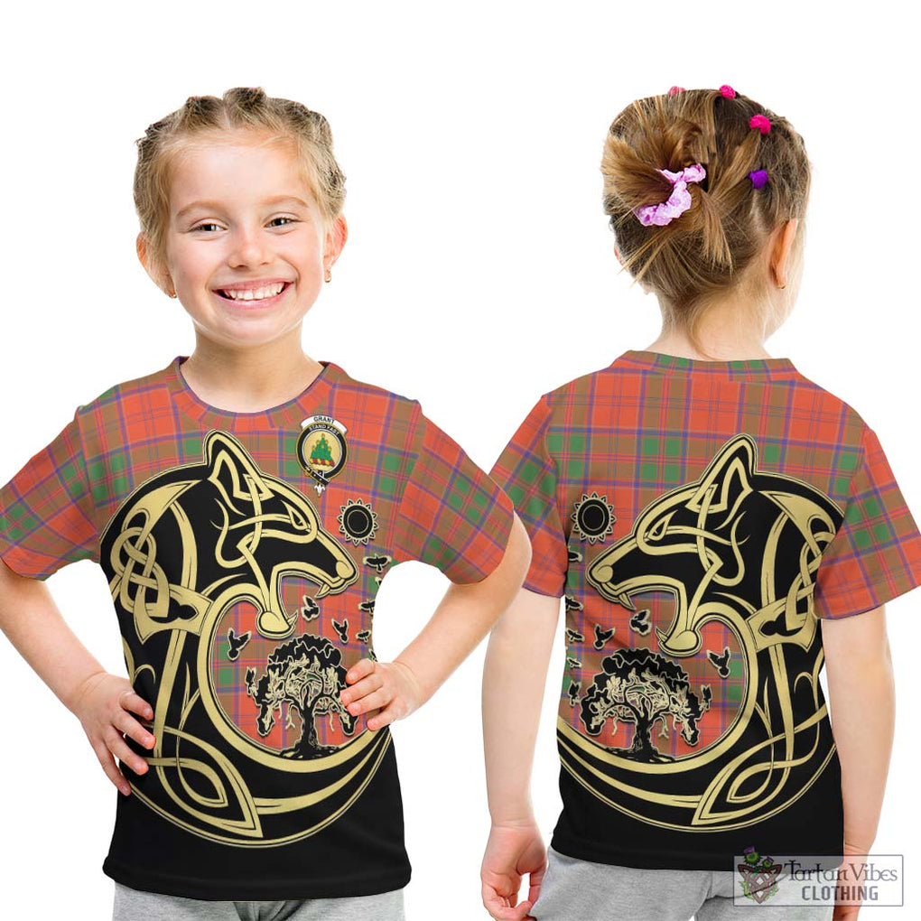 Grant Ancient Tartan Kid T-Shirt with Family Crest Celtic Wolf Style - Tartan Vibes Clothing