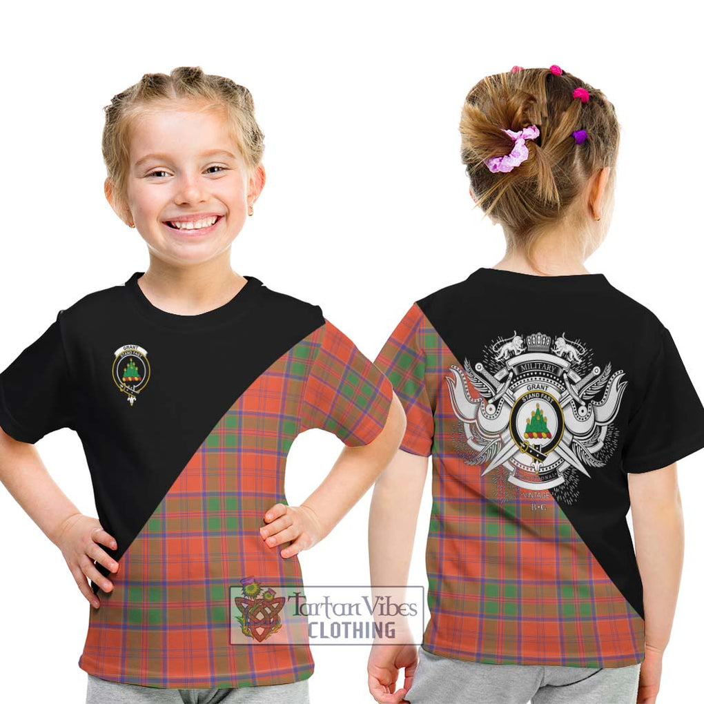 Grant Ancient Tartan Kid T-Shirt with Family Crest and Military Logo Style - Tartanvibesclothing Shop