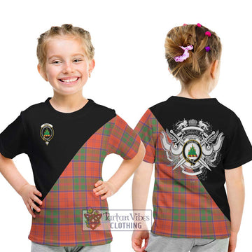 Grant Ancient Tartan Kid T-Shirt with Family Crest and Military Logo Style