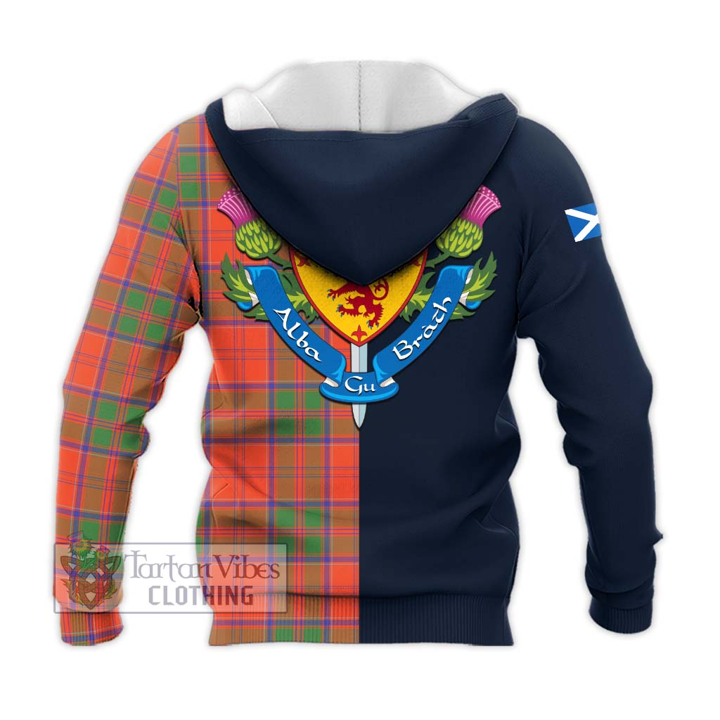 Tartan Vibes Clothing Grant Ancient Tartan Knitted Hoodie with Scottish Lion Royal Arm Half Style