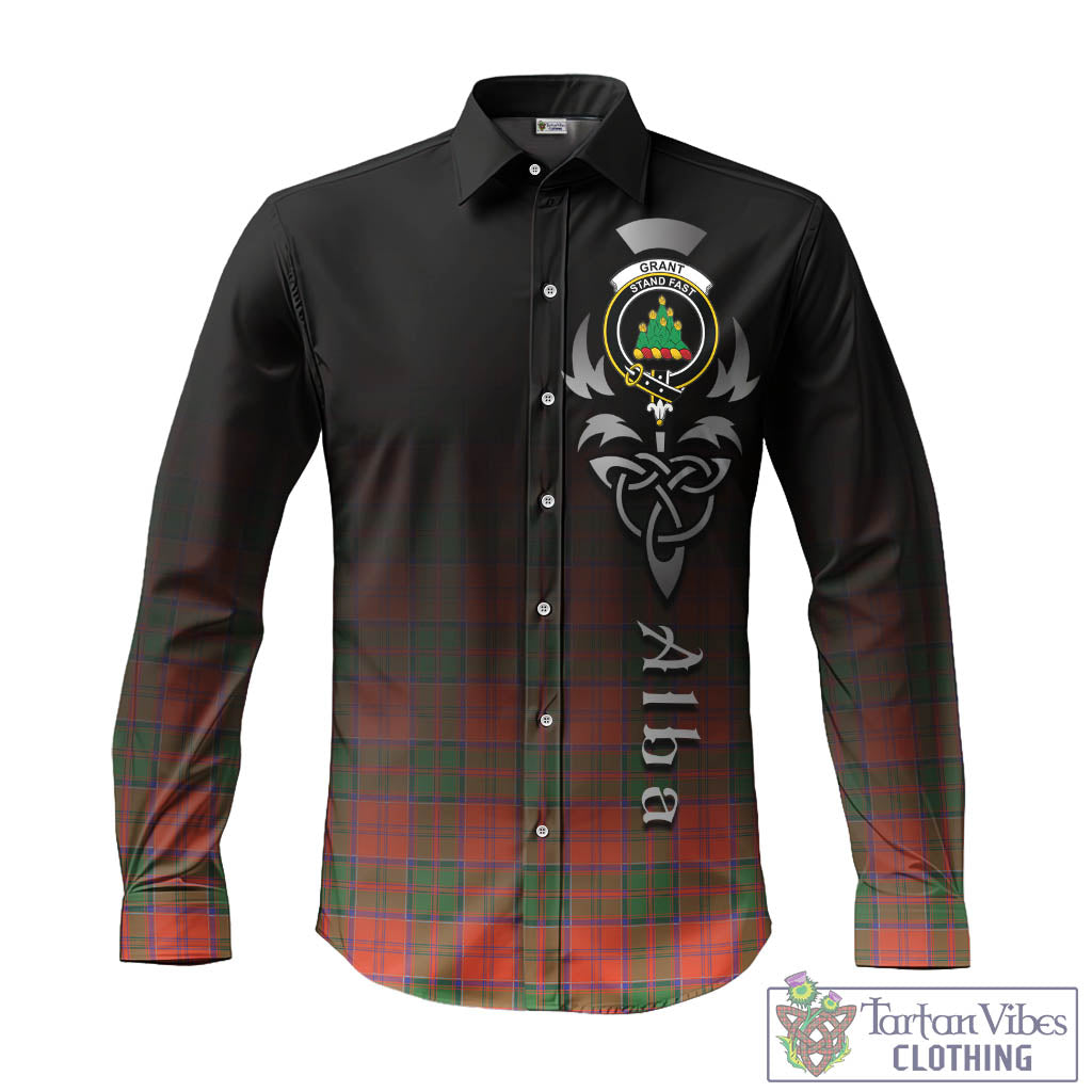 Tartan Vibes Clothing Grant Ancient Tartan Long Sleeve Button Up Featuring Alba Gu Brath Family Crest Celtic Inspired