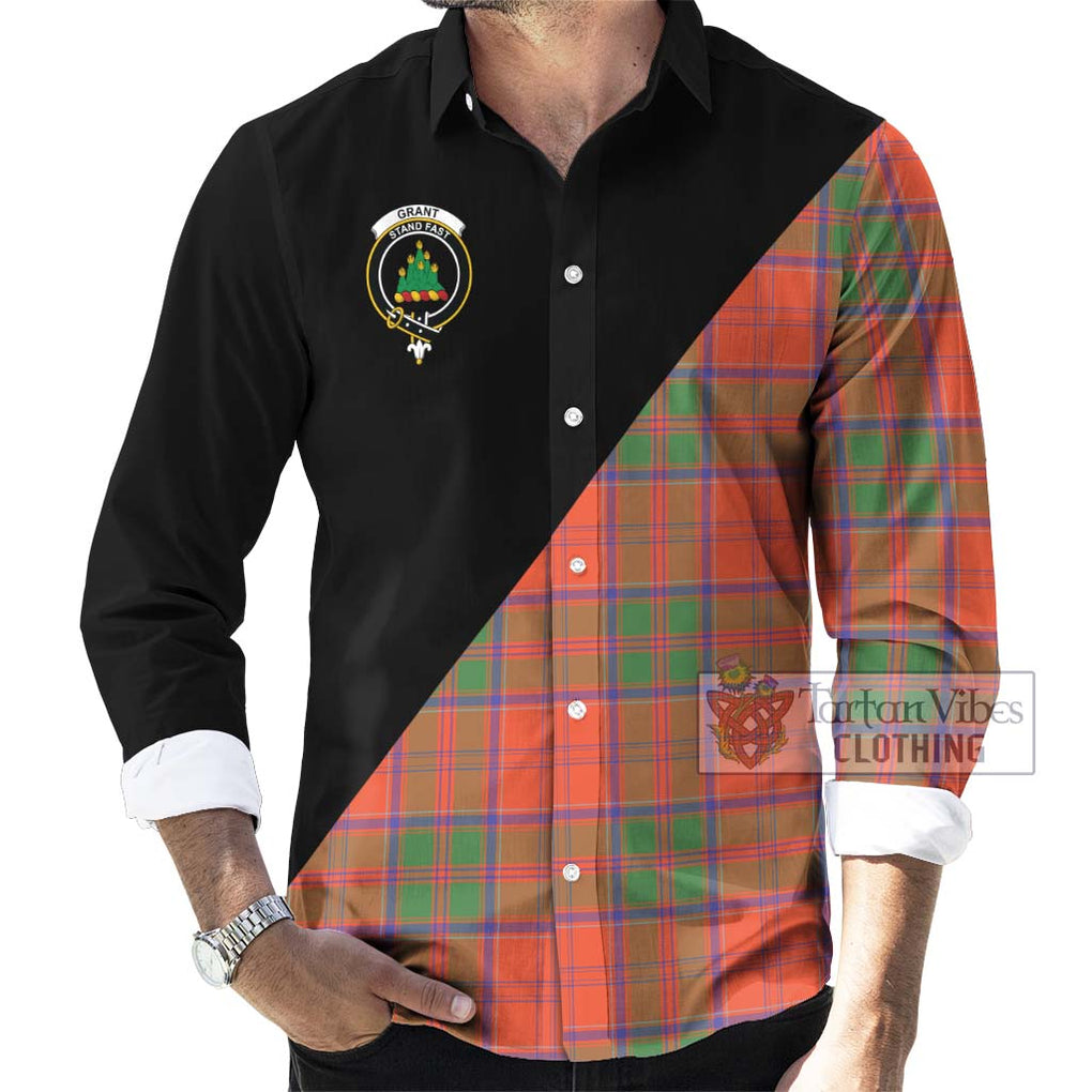 Grant Ancient Tartan Long Sleeve Button Shirt with Family Crest and Military Logo Style - Tartanvibesclothing Shop