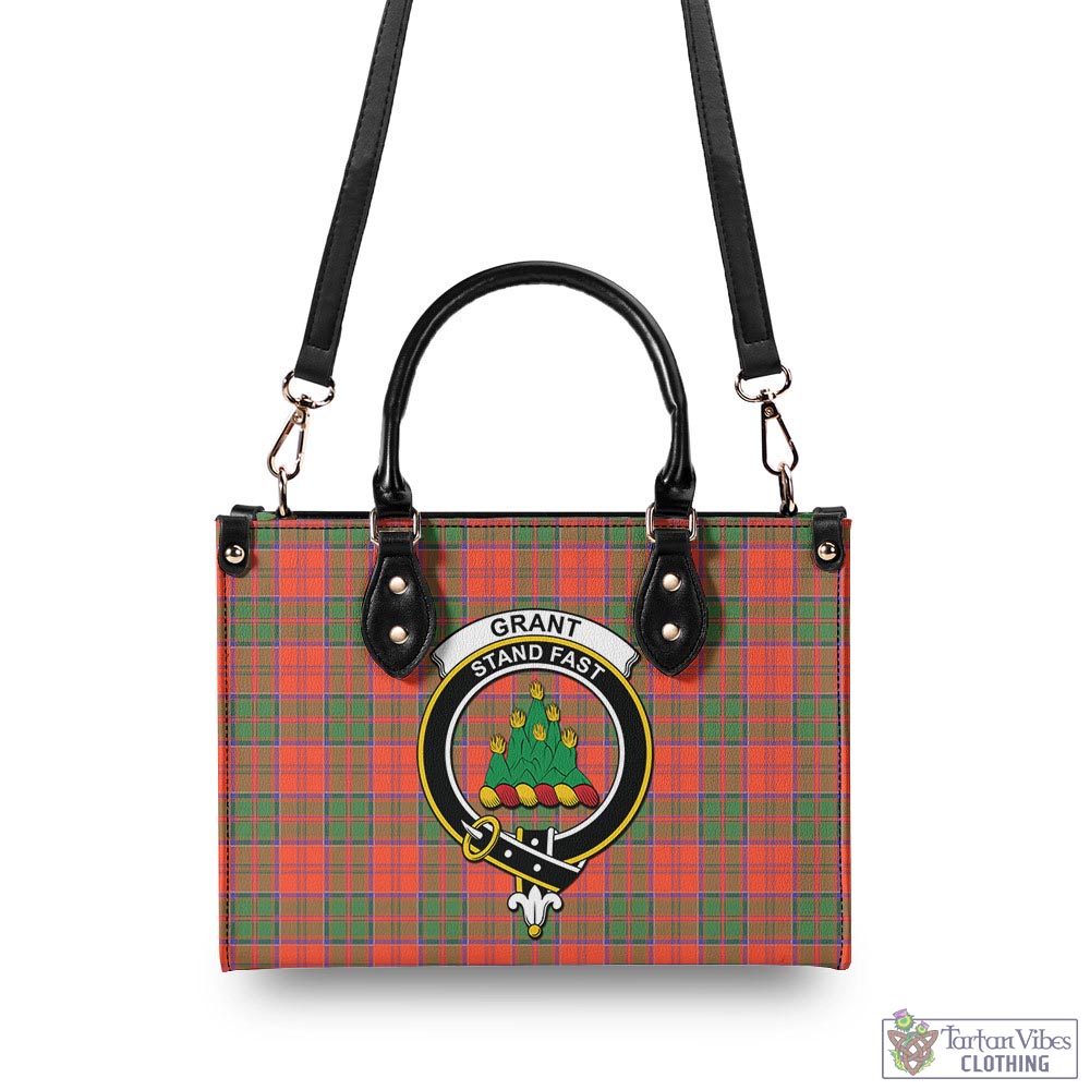 Tartan Vibes Clothing Grant Ancient Tartan Luxury Leather Handbags with Family Crest