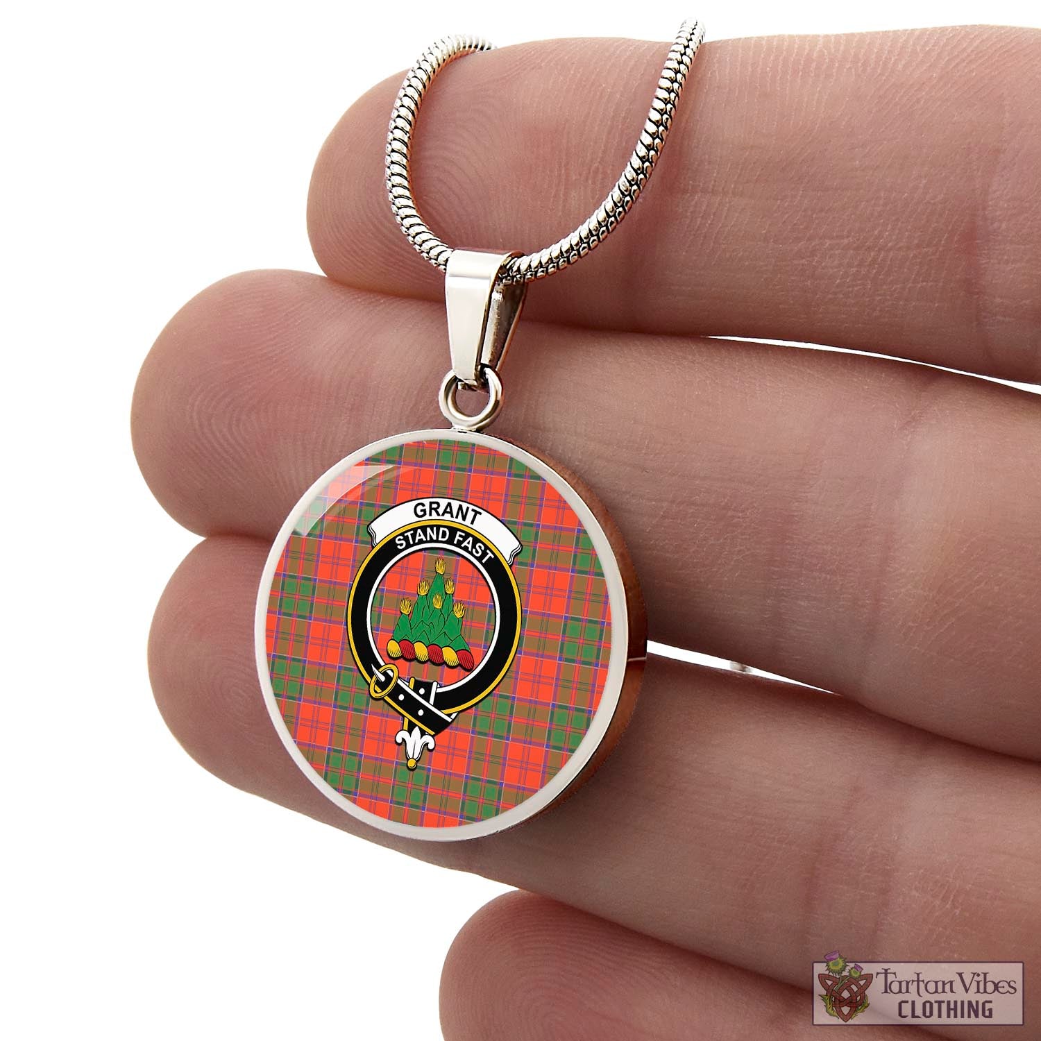 Tartan Vibes Clothing Grant Ancient Tartan Circle Necklace with Family Crest