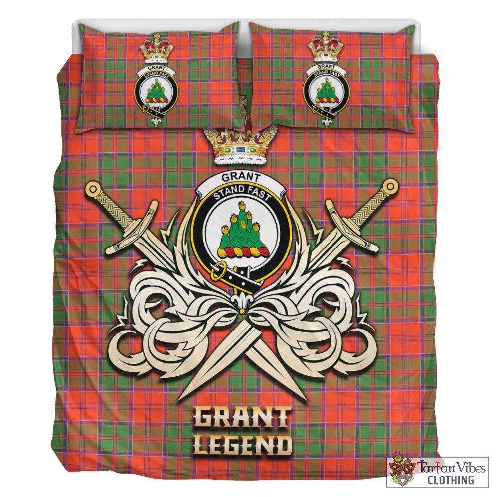 Tartan Vibes Clothing Grant Ancient Tartan Bedding Set with Clan Crest and the Golden Sword of Courageous Legacy