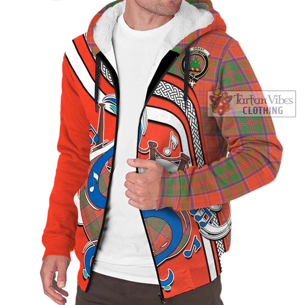 Grant Ancient Tartan Sherpa Hoodie with Epic Bagpipe Style Unisex - Tartanvibesclothing Shop