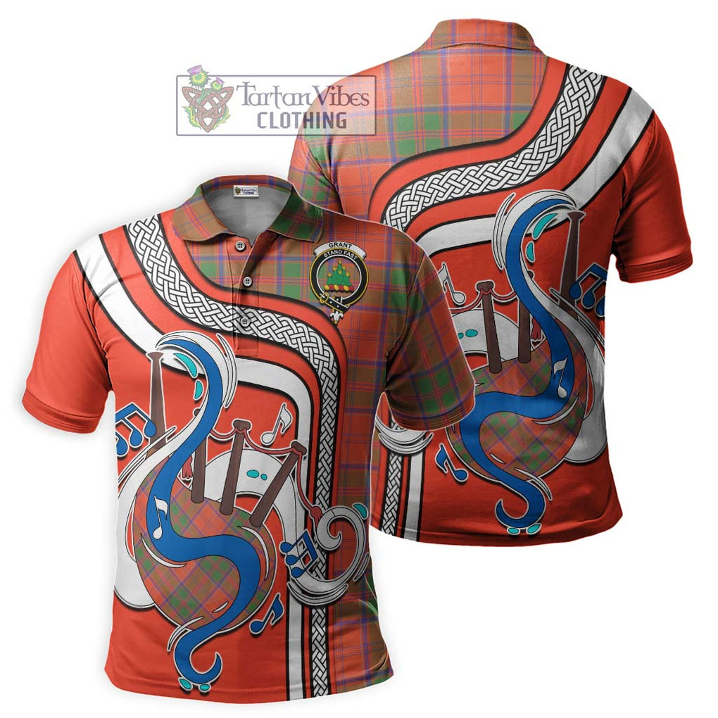 Tartan Vibes Clothing Grant Ancient Tartan Polo Shirt with Epic Bagpipe Style