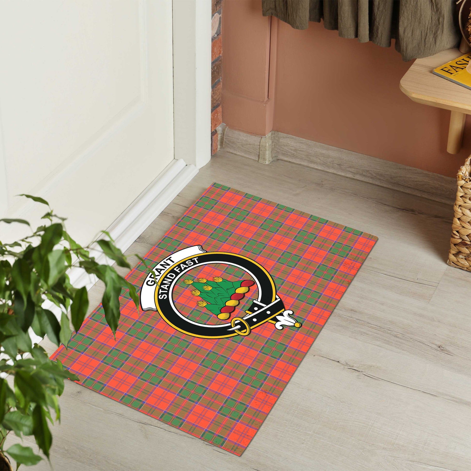 Grant Ancient Tartan Door Mat with Family Crest - Tartanvibesclothing