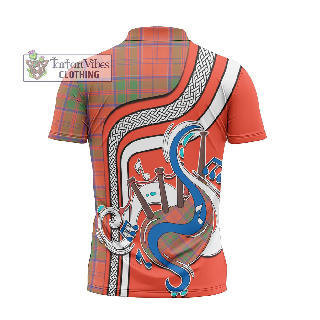 Grant Ancient Tartan Zipper Polo Shirt with Epic Bagpipe Style - Tartanvibesclothing Shop