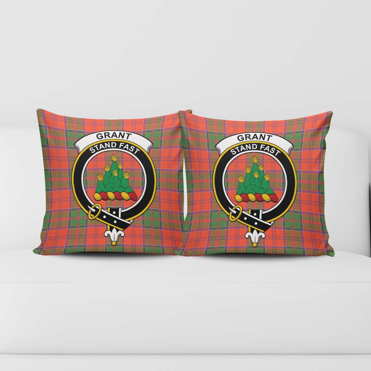 Grant Ancient Tartan Pillow Cover with Family Crest - Tartanvibesclothing