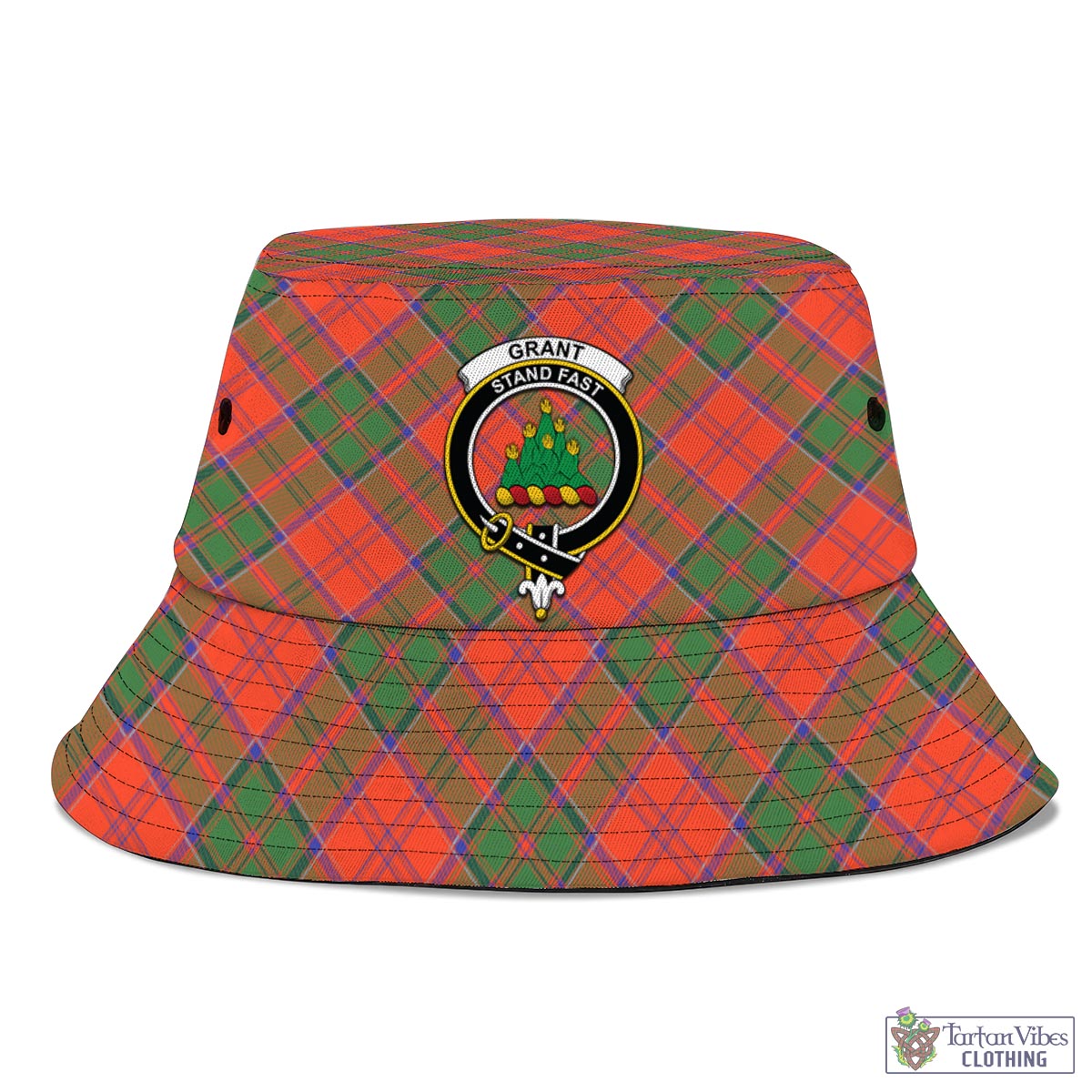 Tartan Vibes Clothing Grant Ancient Tartan Bucket Hat with Family Crest