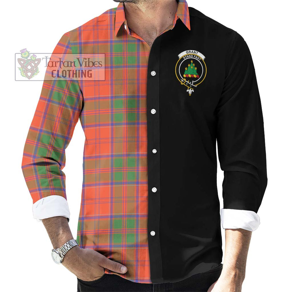 Grant Ancient Tartan Long Sleeve Button Shirt with Family Crest and Half Of Me Style - Tartanvibesclothing Shop