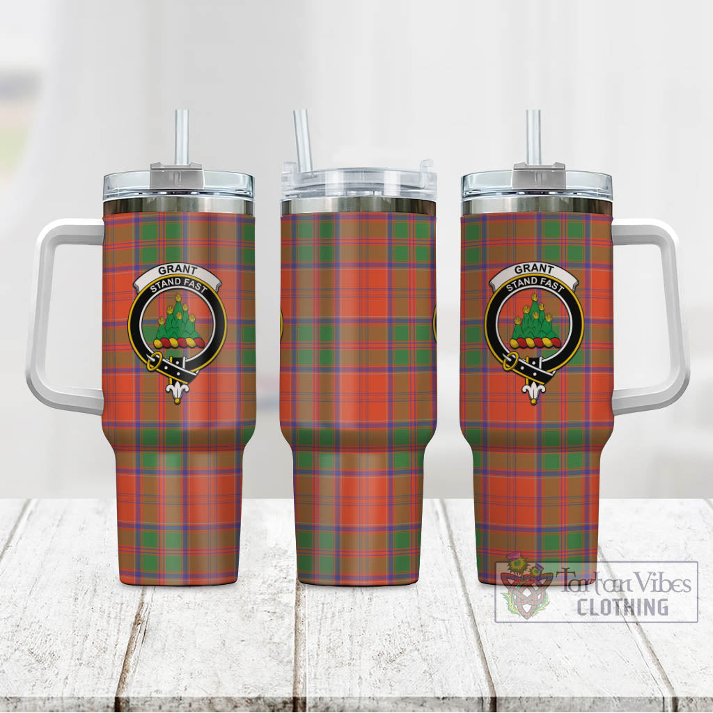 Tartan Vibes Clothing Grant Ancient Tartan and Family Crest Tumbler with Handle