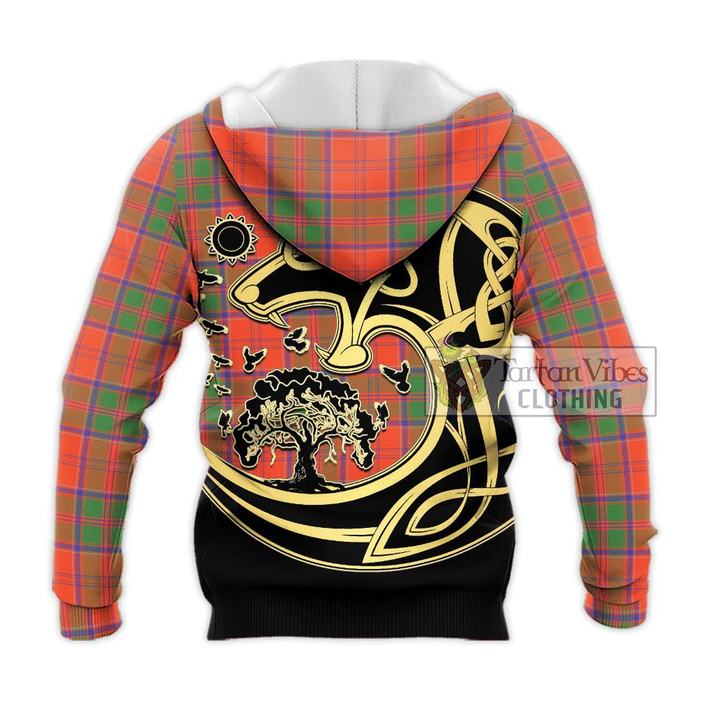 Grant Ancient Tartan Knitted Hoodie with Family Crest Celtic Wolf Style - Tartan Vibes Clothing