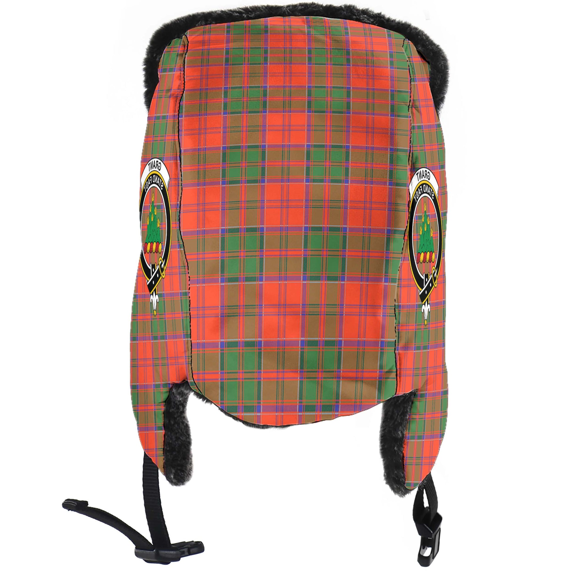 Grant Ancient Tartan Winter Trapper Hat with Family Crest - Tartanvibesclothing