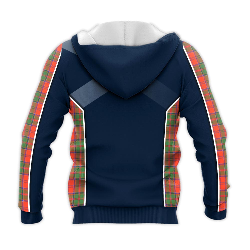 Tartan Vibes Clothing Grant Ancient Tartan Knitted Hoodie with Family Crest and Scottish Thistle Vibes Sport Style