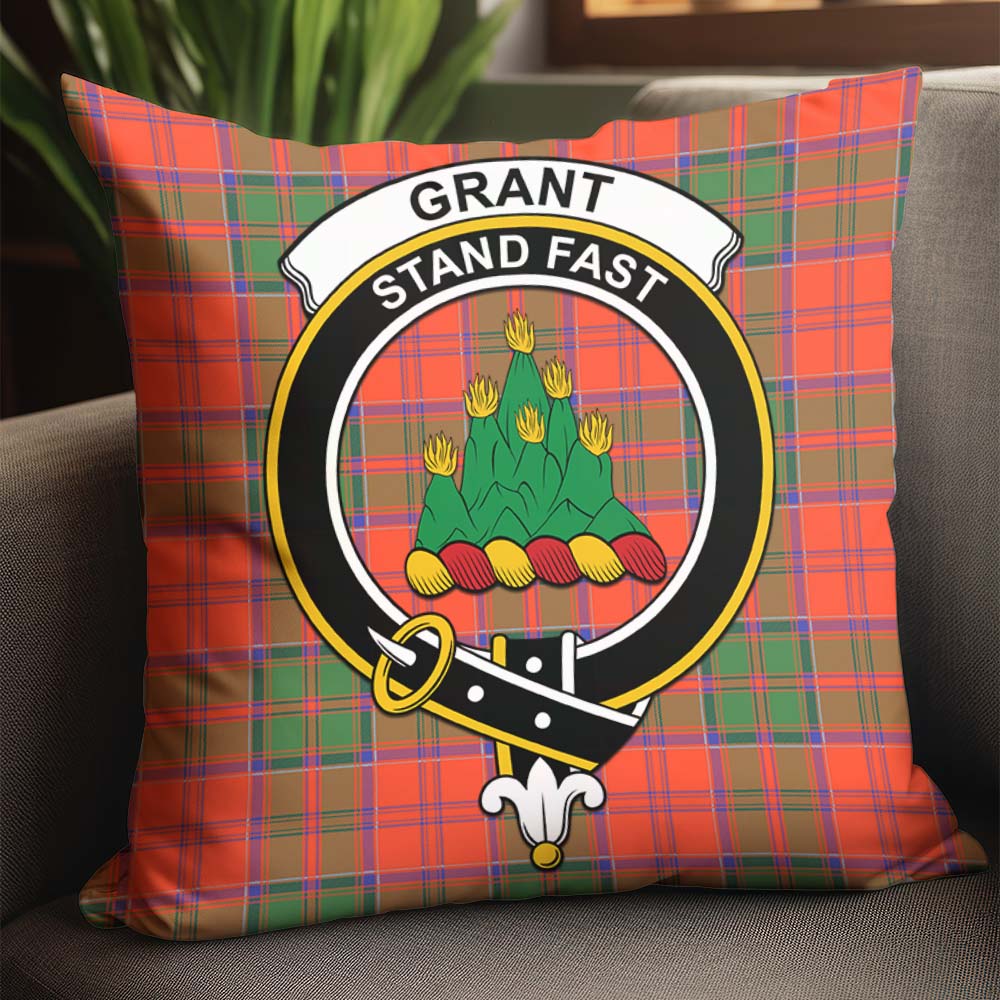 Grant Ancient Tartan Pillow Cover with Family Crest - Tartanvibesclothing