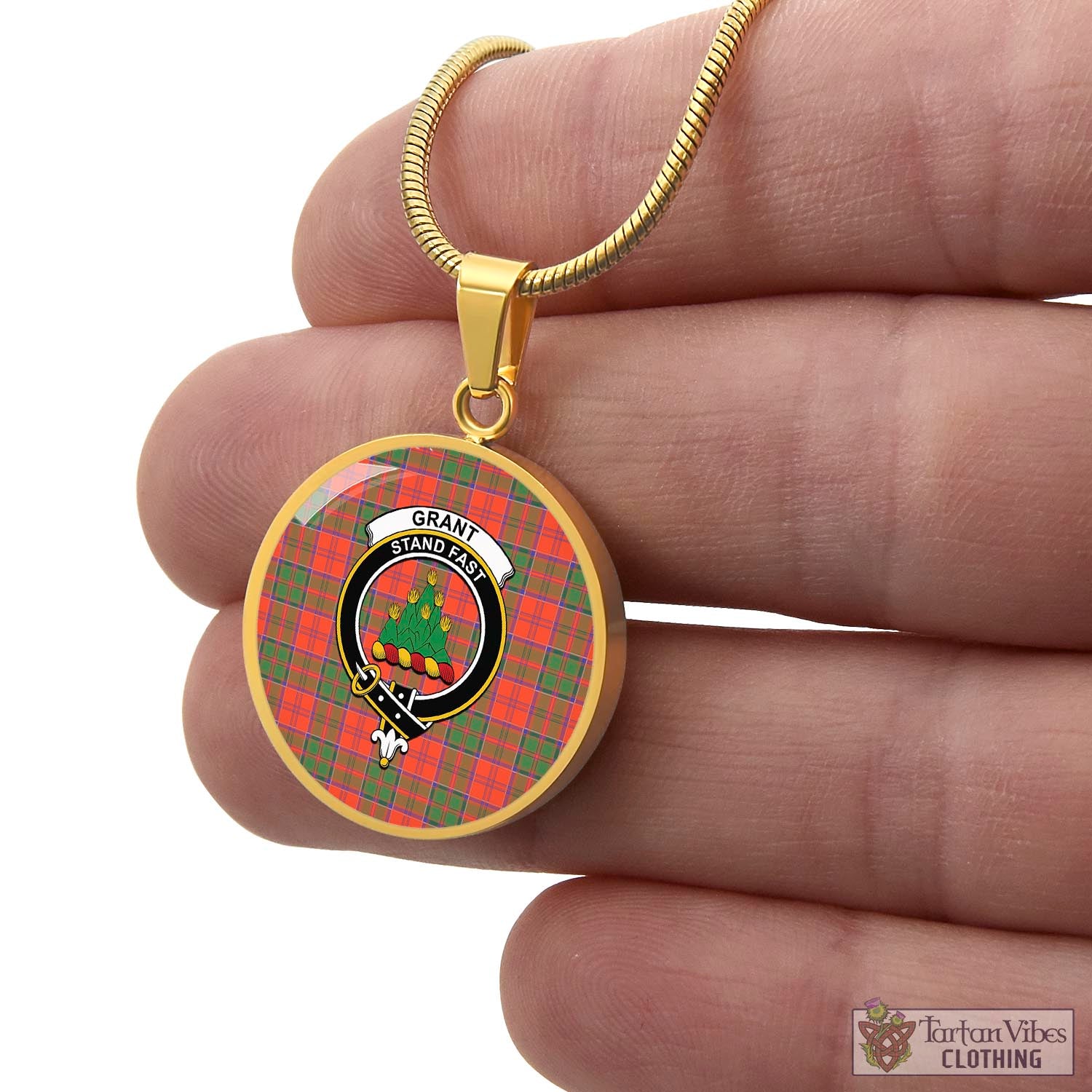 Tartan Vibes Clothing Grant Ancient Tartan Circle Necklace with Family Crest