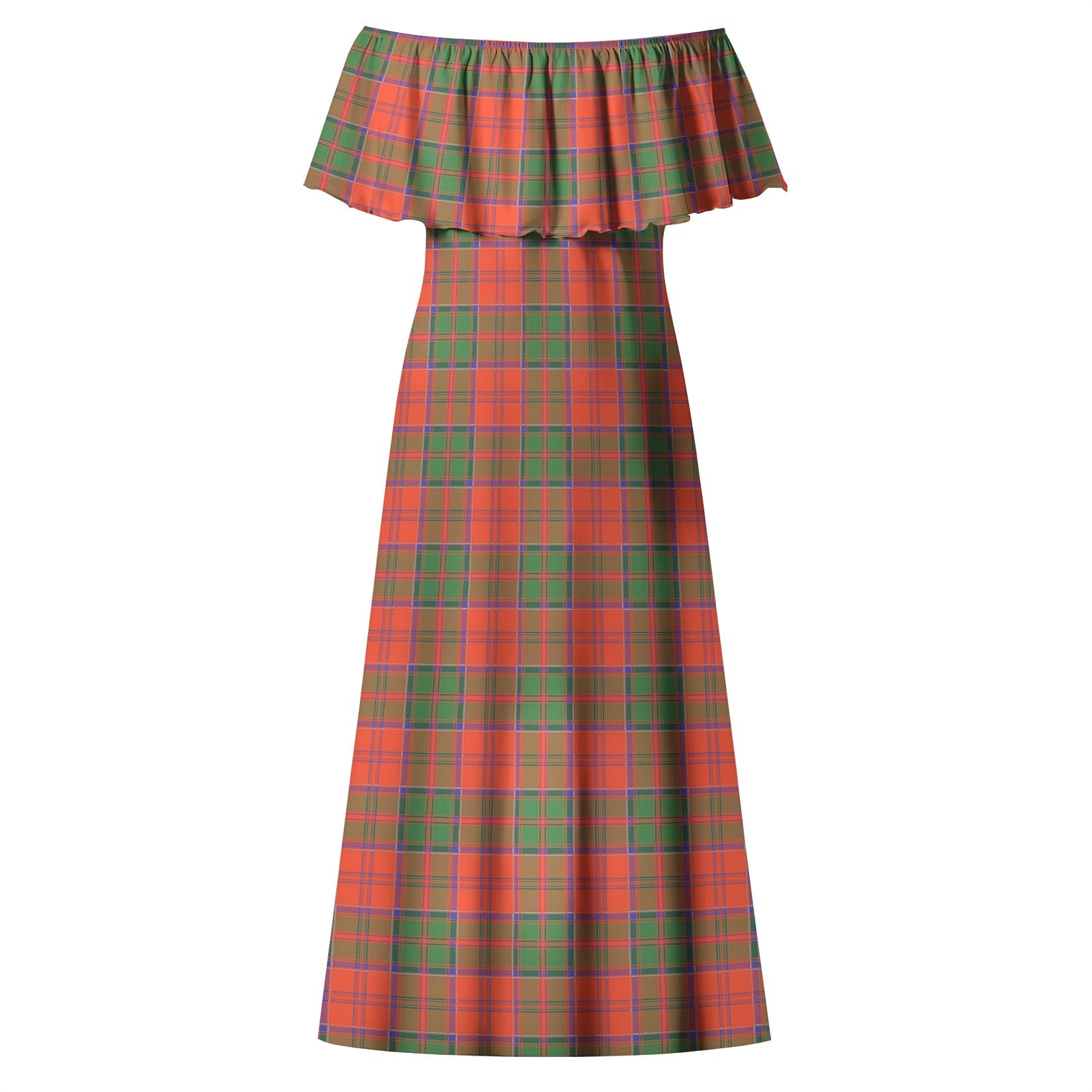 Grant Ancient Tartan Off Shoulder Long Dress - Tartanvibesclothing