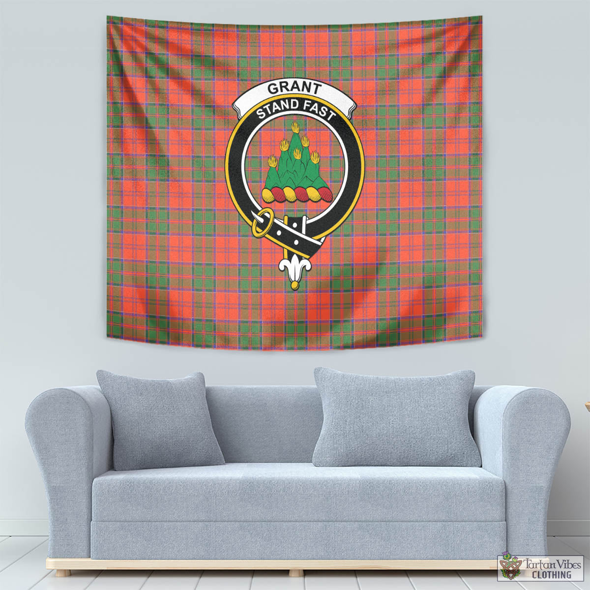 Tartan Vibes Clothing Grant Ancient Tartan Tapestry Wall Hanging and Home Decor for Room with Family Crest