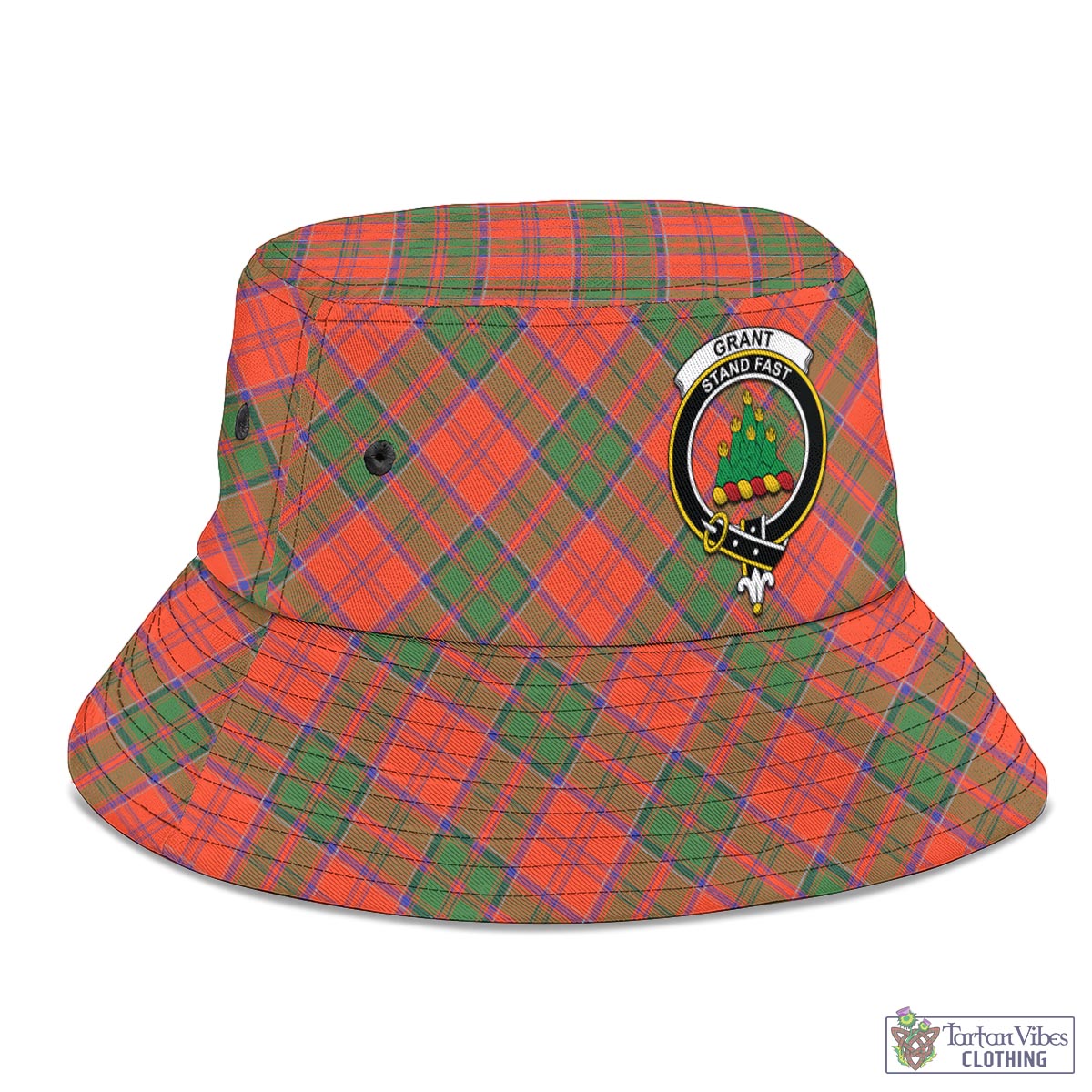 Tartan Vibes Clothing Grant Ancient Tartan Bucket Hat with Family Crest