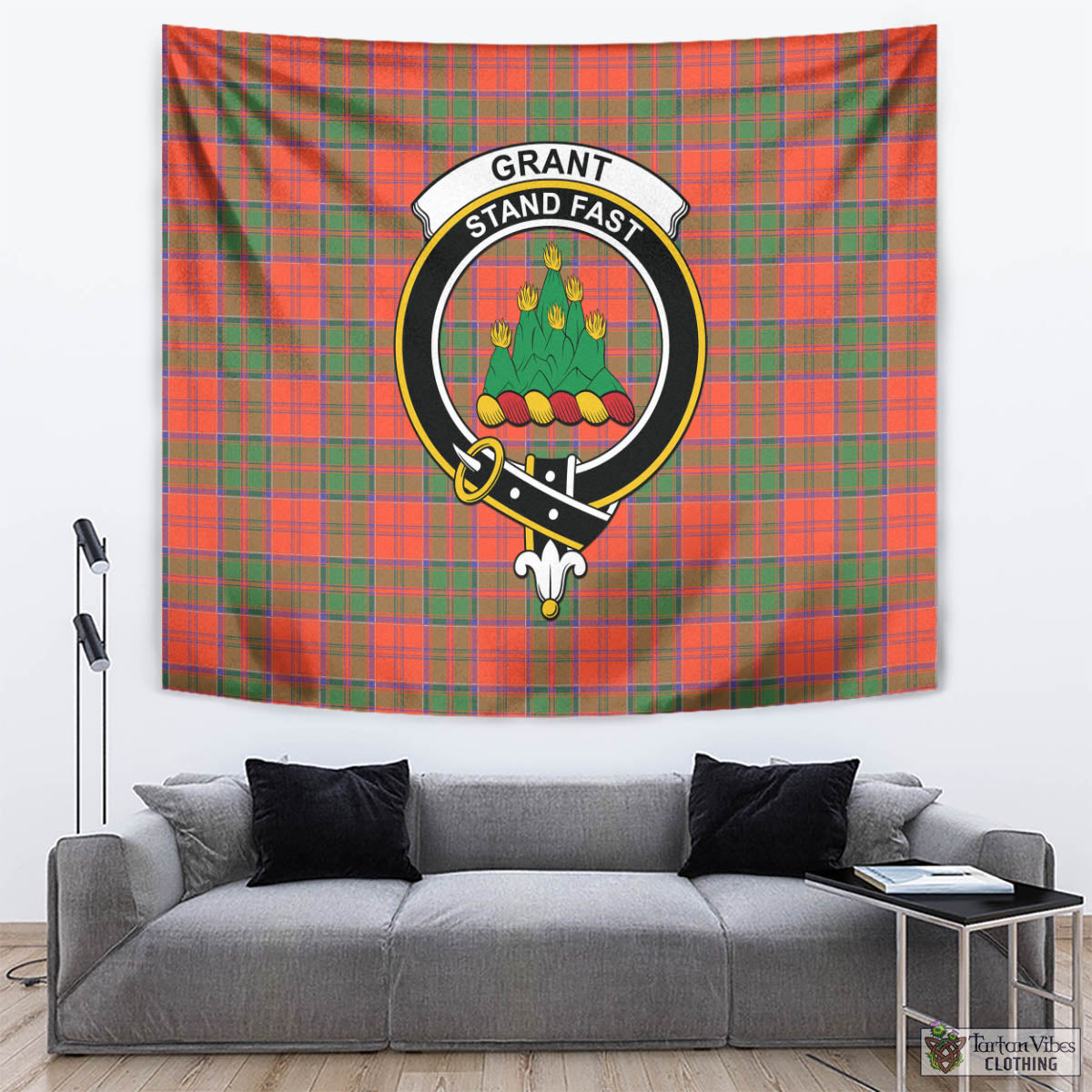 Tartan Vibes Clothing Grant Ancient Tartan Tapestry Wall Hanging and Home Decor for Room with Family Crest