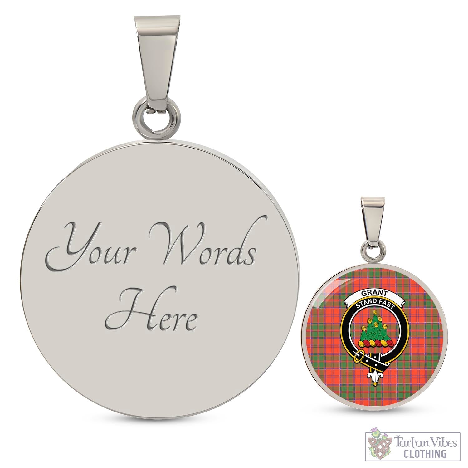 Tartan Vibes Clothing Grant Ancient Tartan Circle Necklace with Family Crest