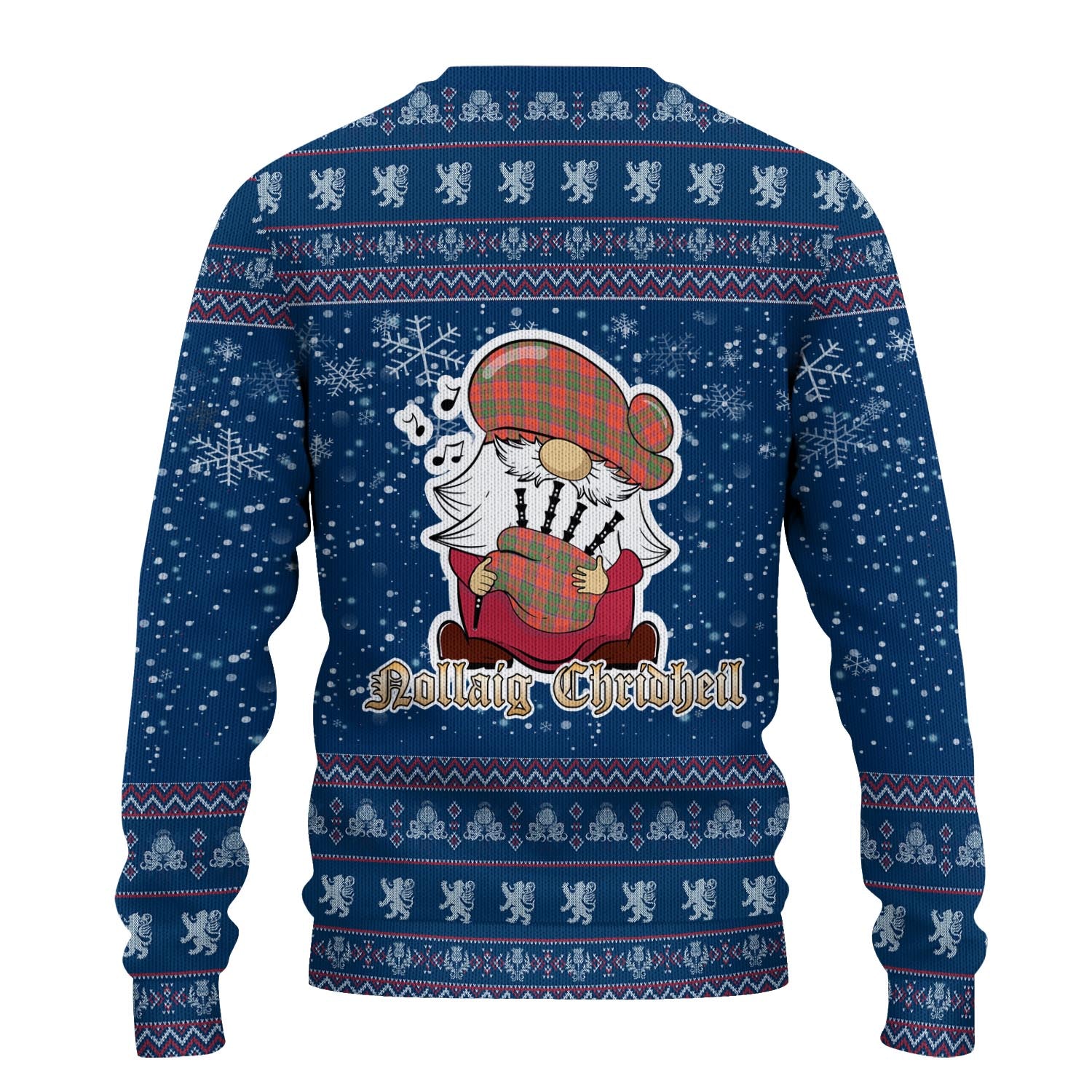 Grant Ancient Clan Christmas Family Knitted Sweater with Funny Gnome Playing Bagpipes - Tartanvibesclothing