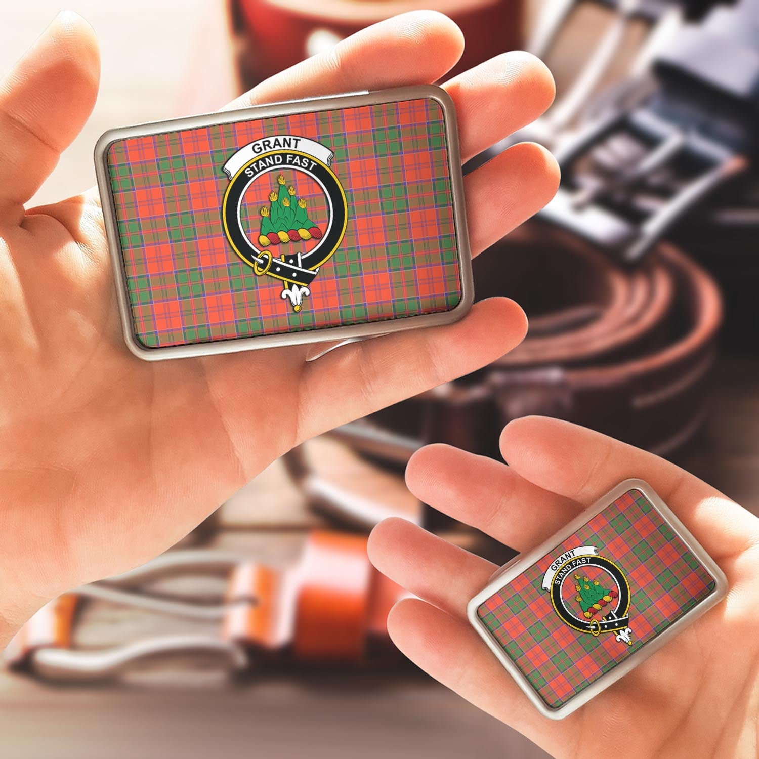 Grant Ancient Tartan Belt Buckles with Family Crest - Tartan Vibes Clothing