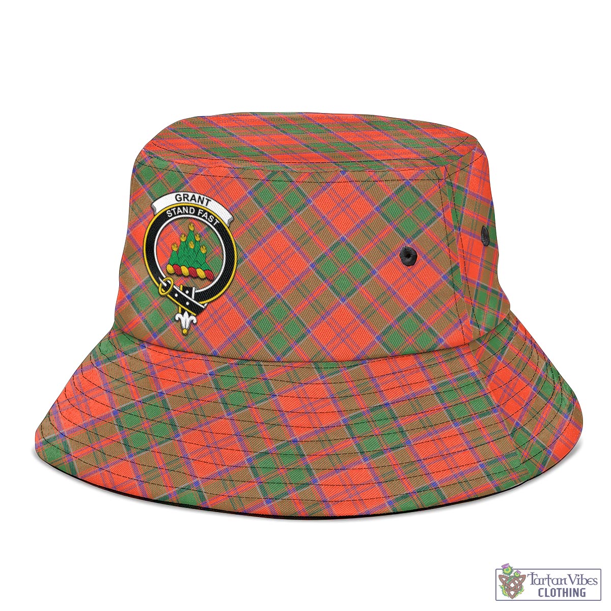 Tartan Vibes Clothing Grant Ancient Tartan Bucket Hat with Family Crest