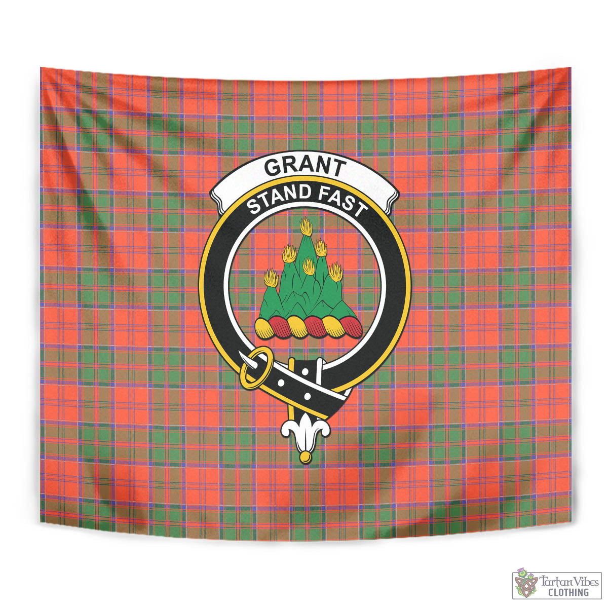 Tartan Vibes Clothing Grant Ancient Tartan Tapestry Wall Hanging and Home Decor for Room with Family Crest