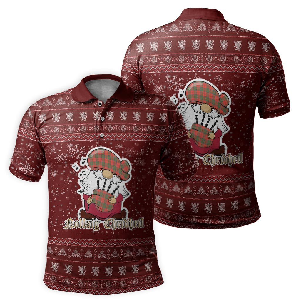 Grant Ancient Clan Christmas Family Polo Shirt with Funny Gnome Playing Bagpipes - Tartanvibesclothing