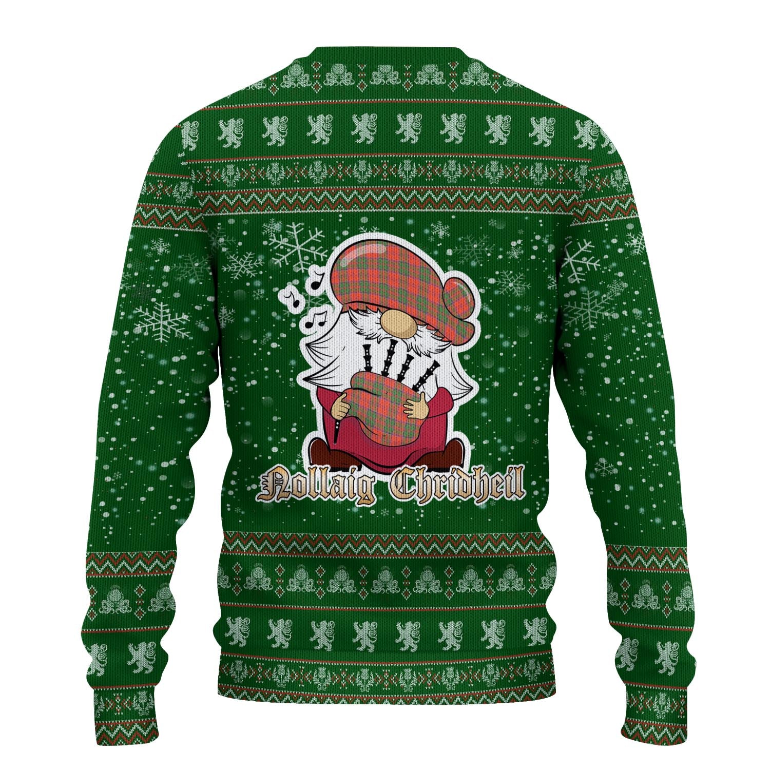 Grant Ancient Clan Christmas Family Knitted Sweater with Funny Gnome Playing Bagpipes - Tartanvibesclothing