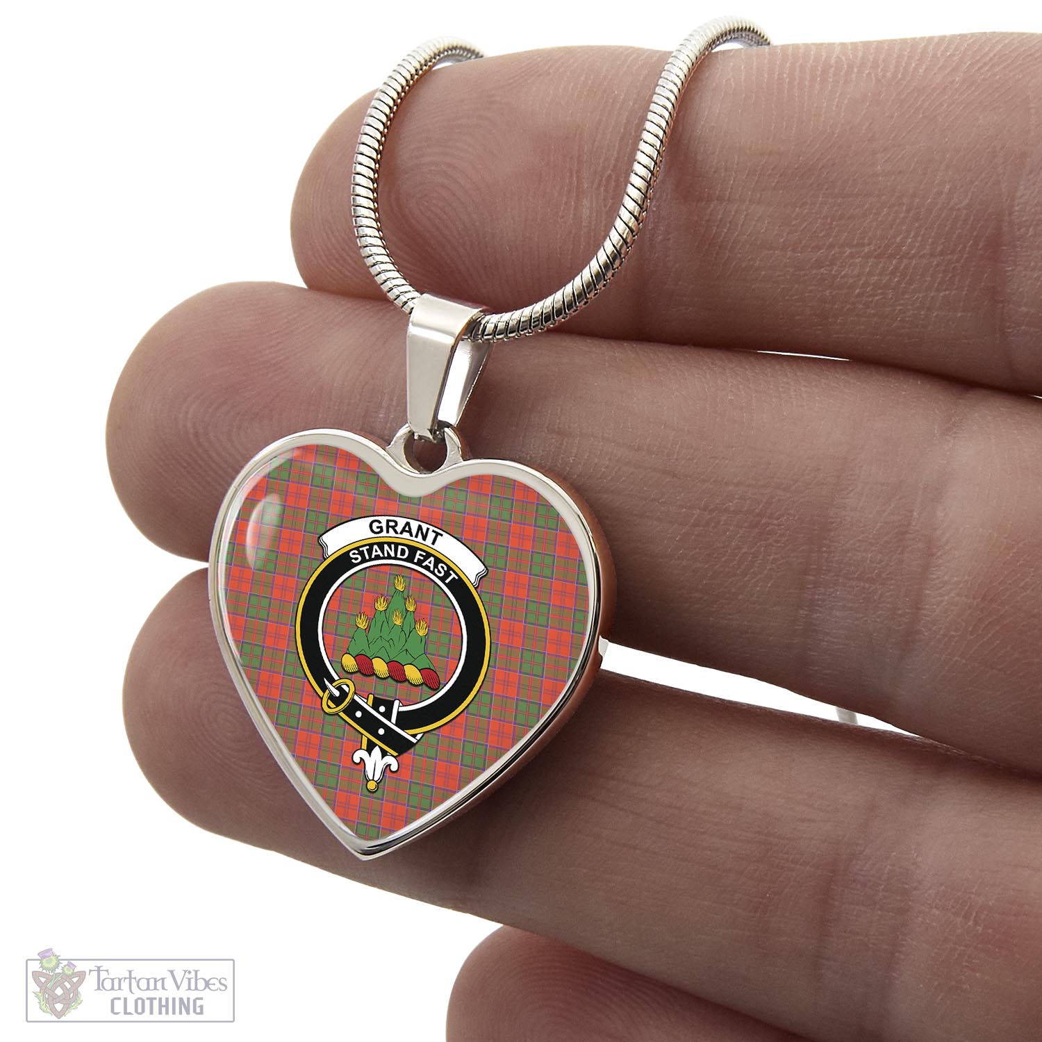 Tartan Vibes Clothing Grant Ancient Tartan Heart Necklace with Family Crest