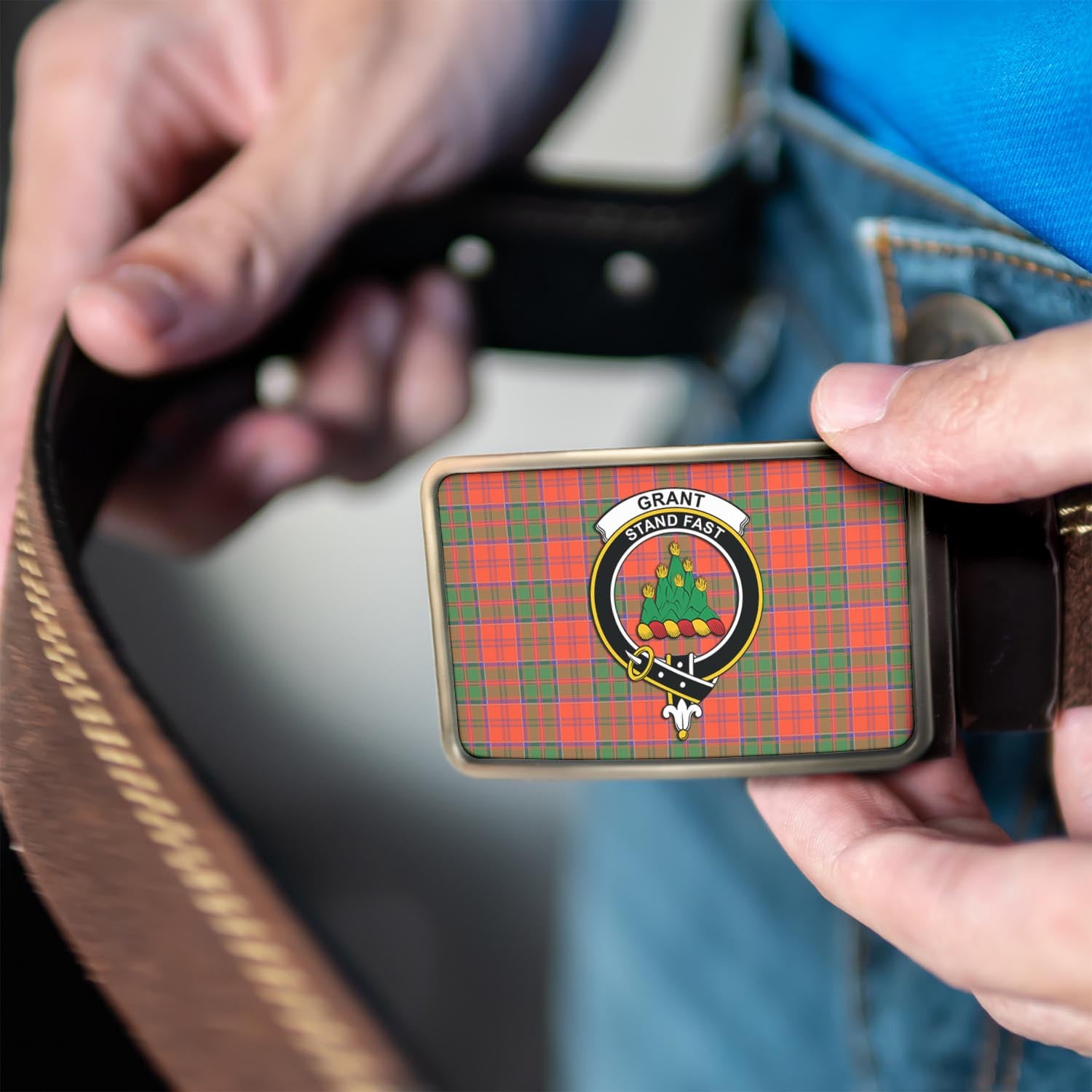 Grant Ancient Tartan Belt Buckles with Family Crest - Tartan Vibes Clothing